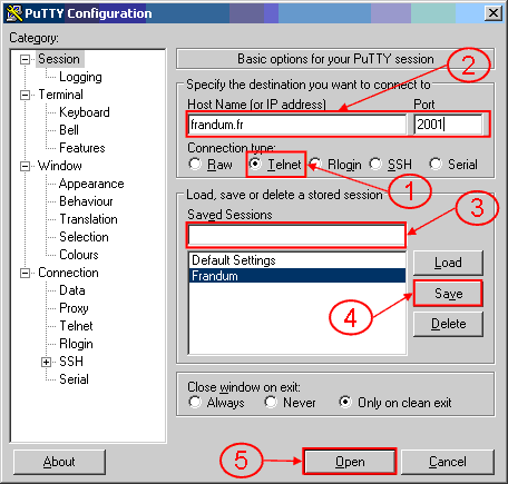 Connection to Frandum through Putty